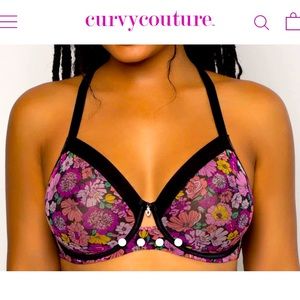 Curvy Couture Retro Roses Sheer Mesh Bra 38DDD